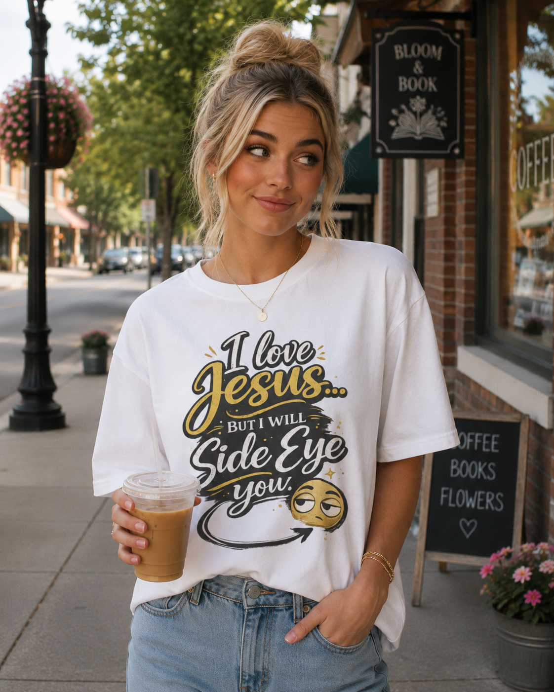 Christian Graphic Tee – "I Love Jesus... But I Will Side Eye You" Funny Faith T-Shirt