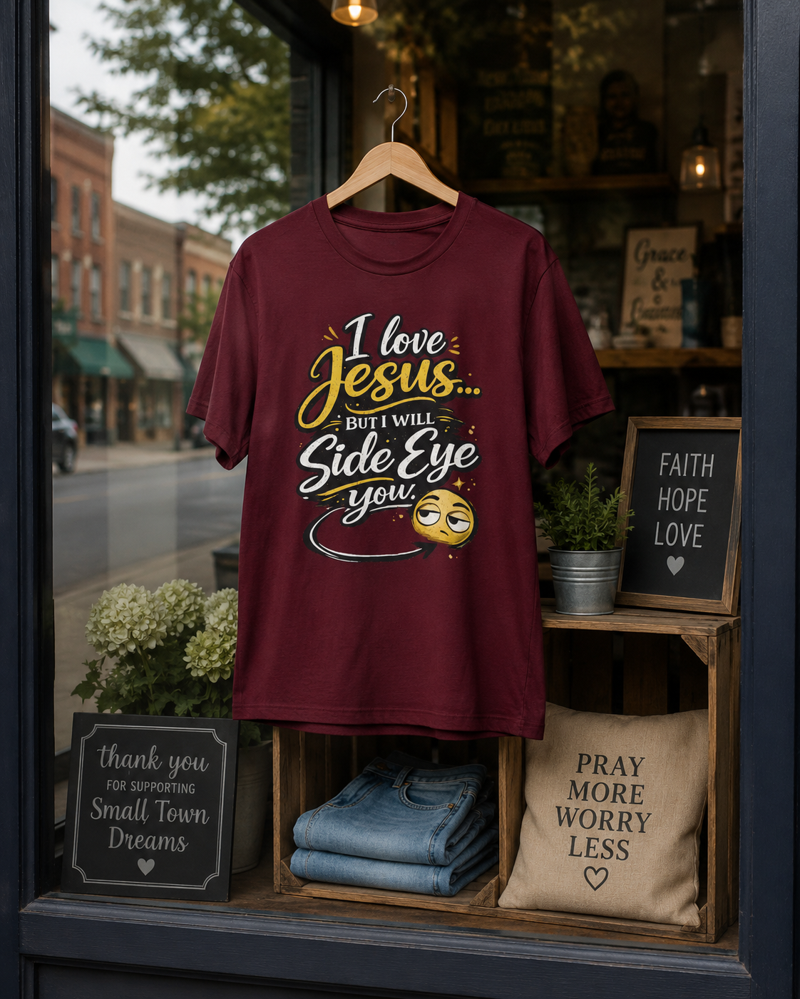 Christian Graphic Tee – "I Love Jesus... But I Will Side Eye You" Funny Faith T-Shirt
