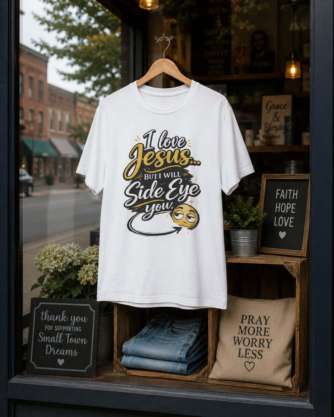 Christian Graphic Tee – "I Love Jesus... But I Will Side Eye You" Funny Faith T-Shirt