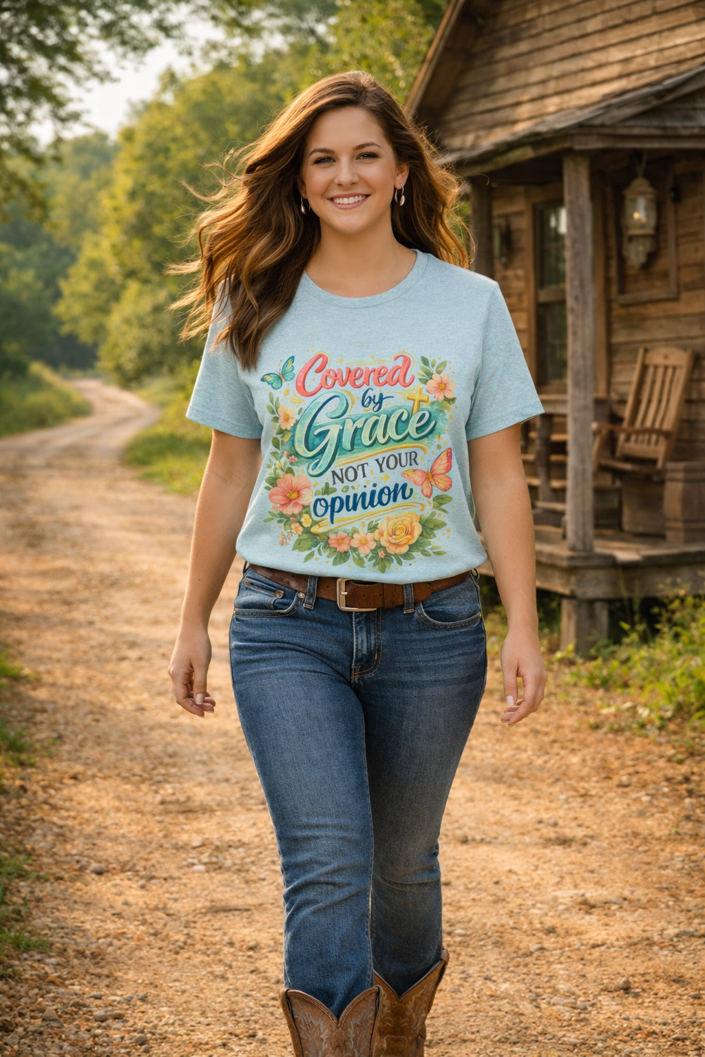 Faith Over Opinions – Covered by Grace Christian T‑Shirt