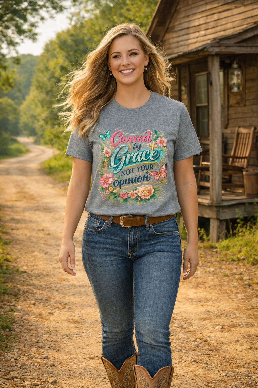Faith Over Opinions – Covered by Grace Christian T‑Shirt