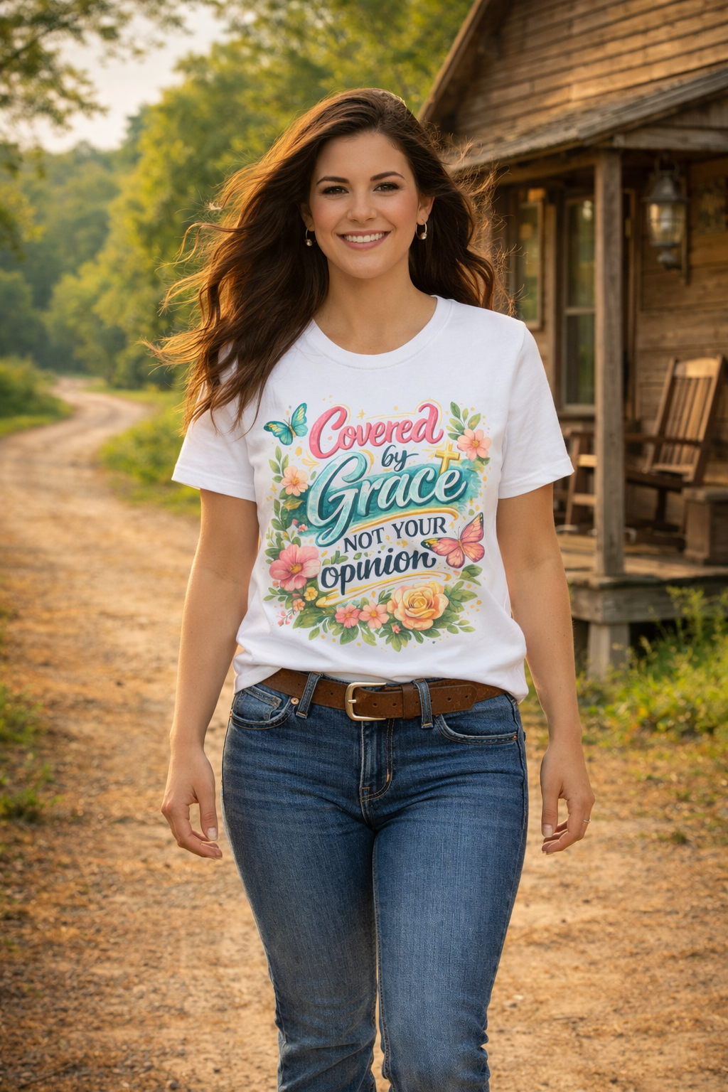 Faith Over Opinions – Covered by Grace Christian T‑Shirt