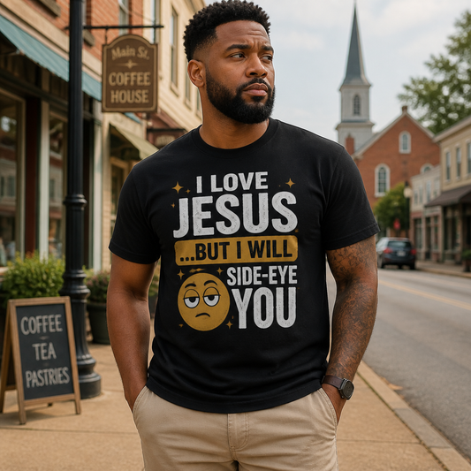 Christian Graphic Tee – "I Love Jesus... But I Will Side Eye You" Funny Faith T-Shirt